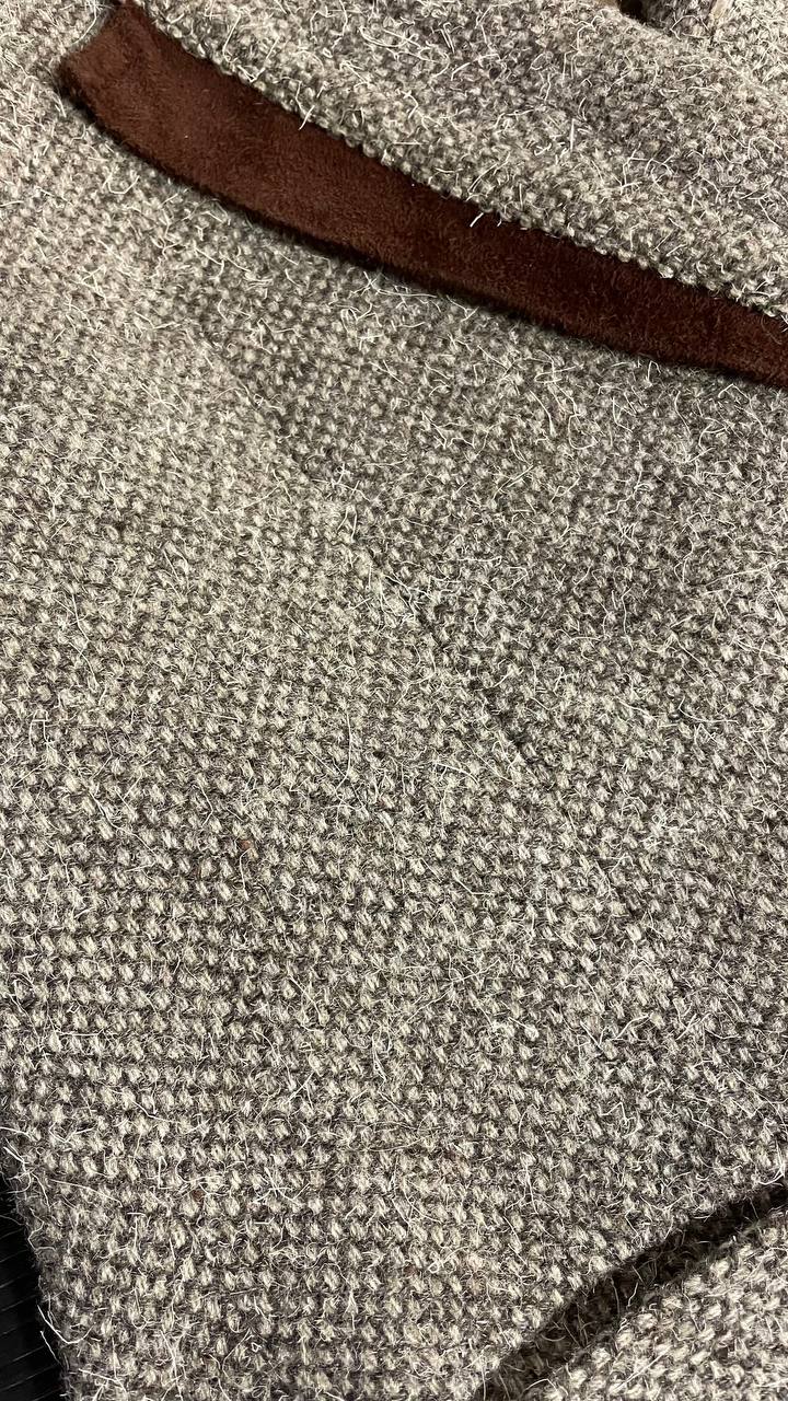 Blazer anni 80 strutturato doppiopetto in lana con dettagli in pelle - tg. 44