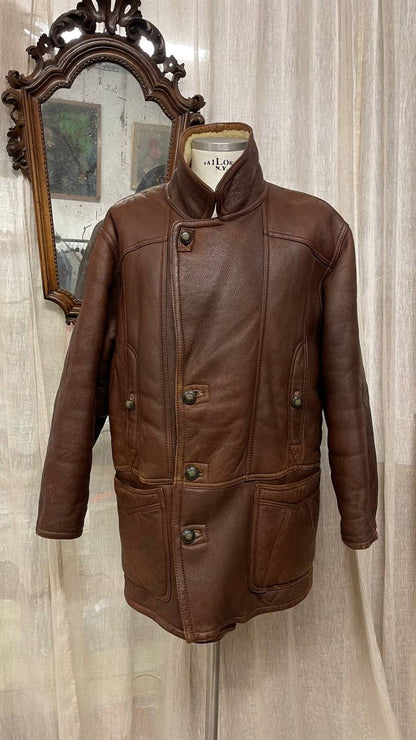 Montone fine 80s - Shearling col.cioccolato - pelle liscia esternamente - tg.52 over