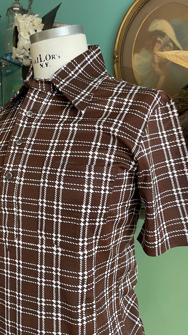 Polo vintage shirt deadstock anni '70 unisex a quadri marrone