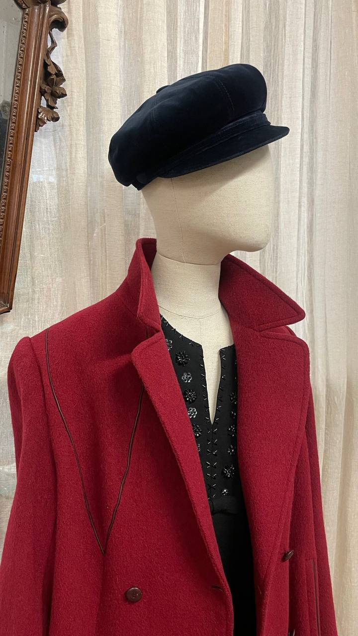 Cappotto doppiopetto anni 80 in lana borgogna - tg.44/46