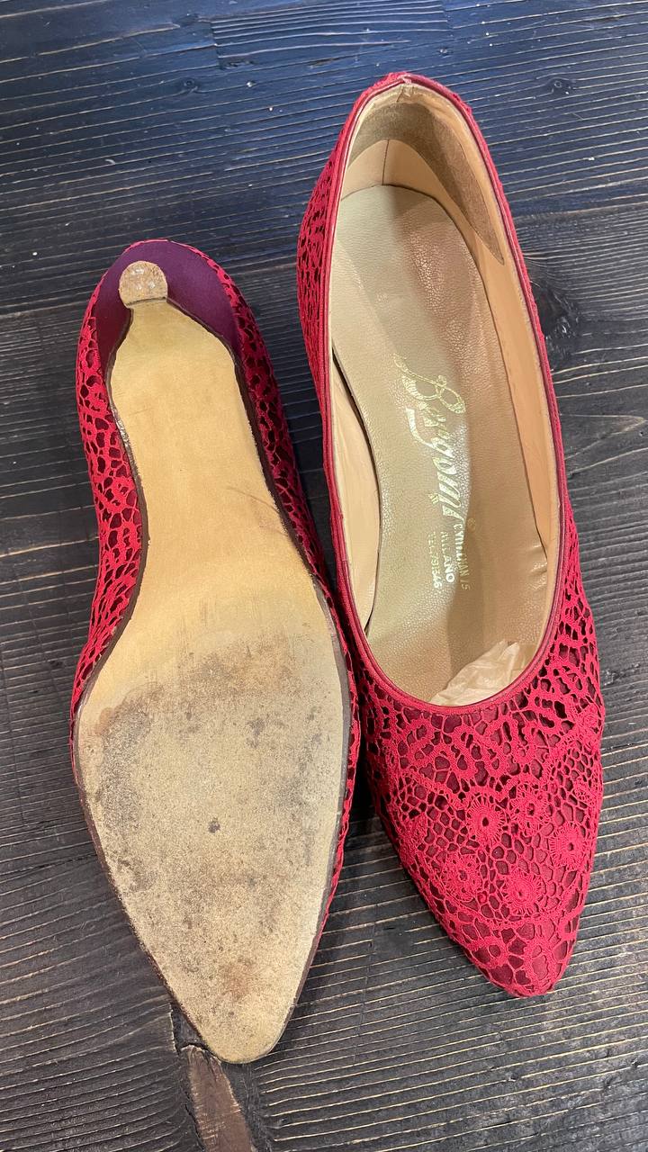 Decollete col.Burgundy fine anni 50 in raso di seta e pizzo - nr. 39,5/40