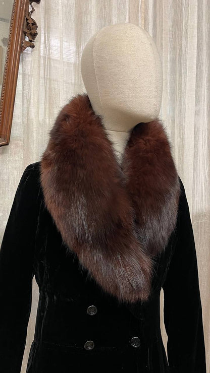Cappotto fine anni 50 in velluto nero mod.zarina con bordi in pelliccia - tg.xs/s
