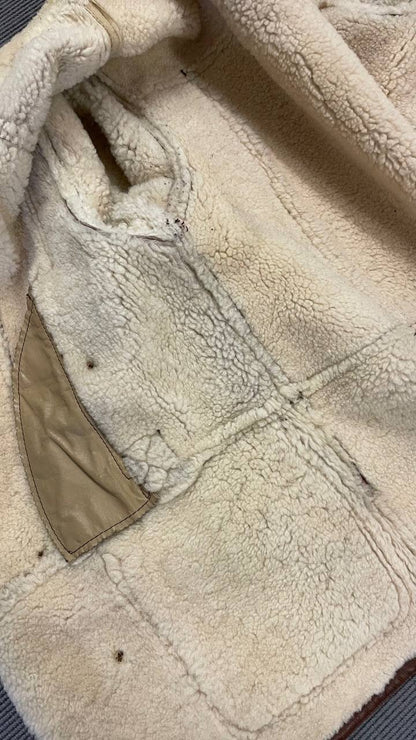 Montone fine 80s - Shearling col.cioccolato - pelle liscia esternamente - tg.52 over