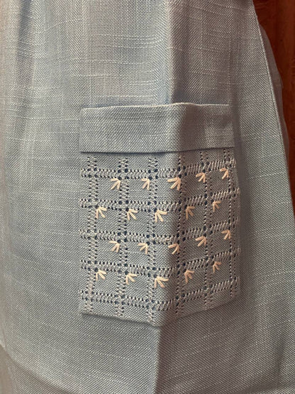 Abito smanicato in lino sartoriale - ricamato a mano - anni 60