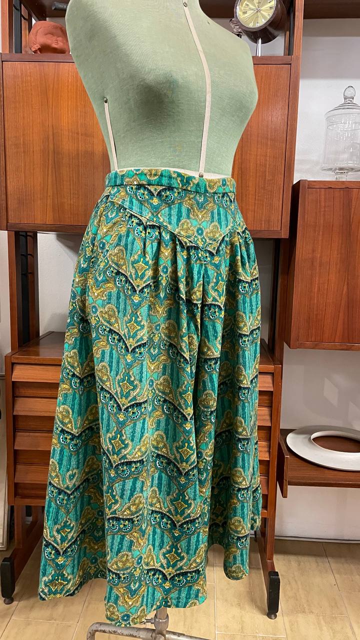 Gonna pantalone primi anni 80 in flanella leggera - stampa paisley- tg.46