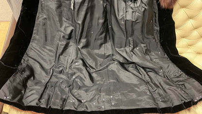 Cappotto fine anni 50 in velluto nero mod.zarina con bordi in pelliccia - tg.xs/s