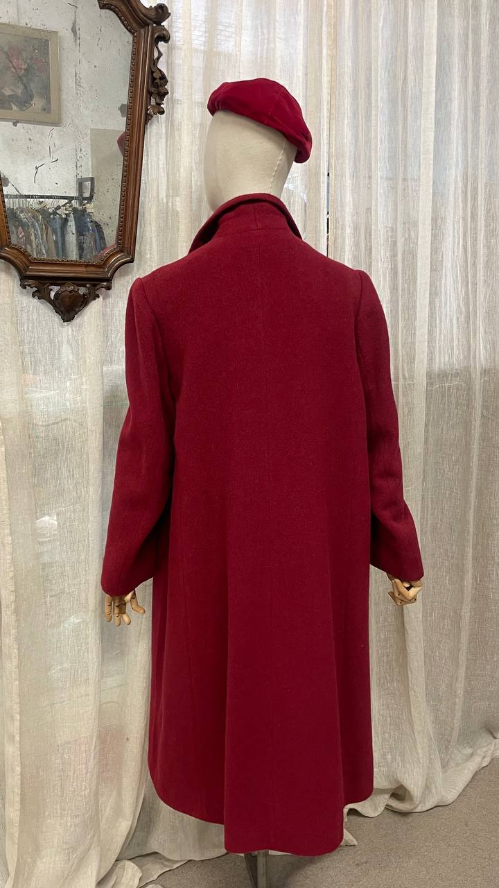 Cappotto doppiopetto anni 80 in lana borgogna - tg.44/46