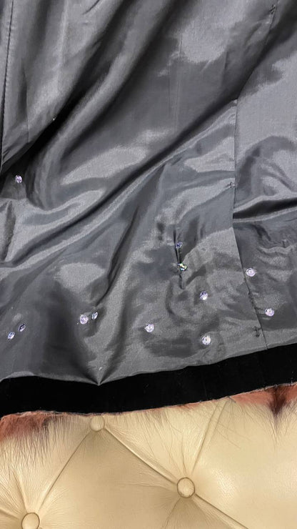 Cappotto fine anni 50 in velluto nero mod.zarina con bordi in pelliccia - tg.xs/s