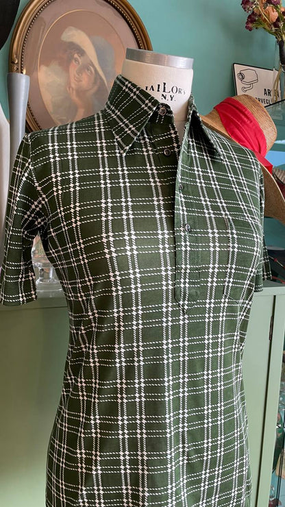 Polo vintage shirt deadstock anni '70 unisex a quadri verde