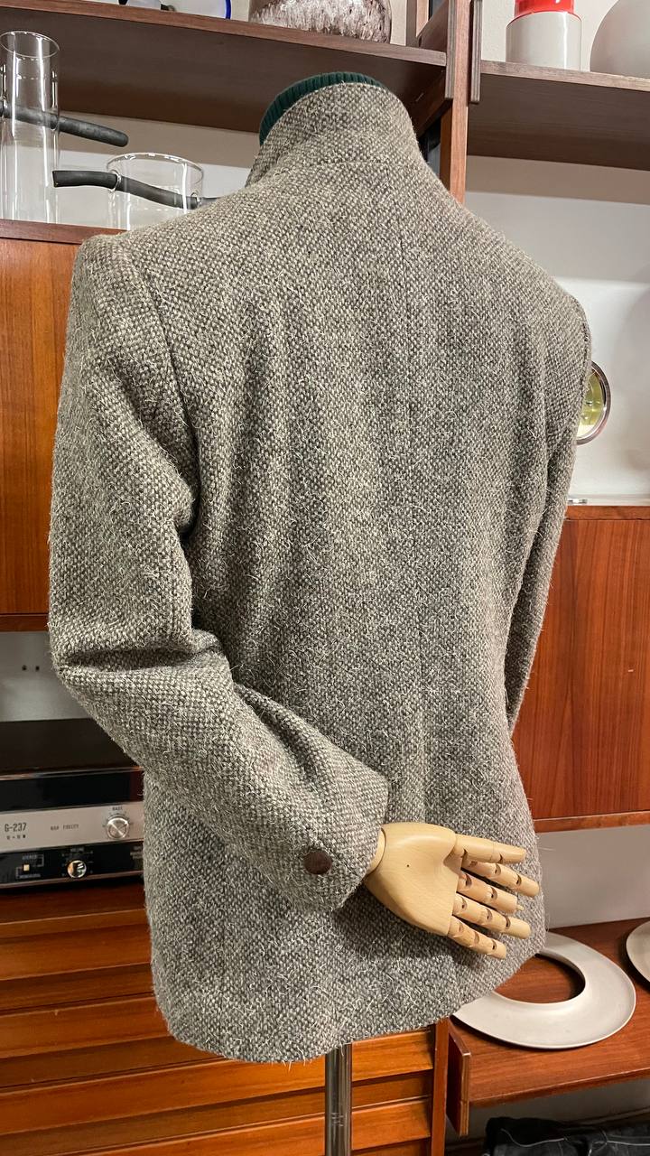 Blazer anni 80 strutturato doppiopetto in lana con dettagli in pelle - tg. 44