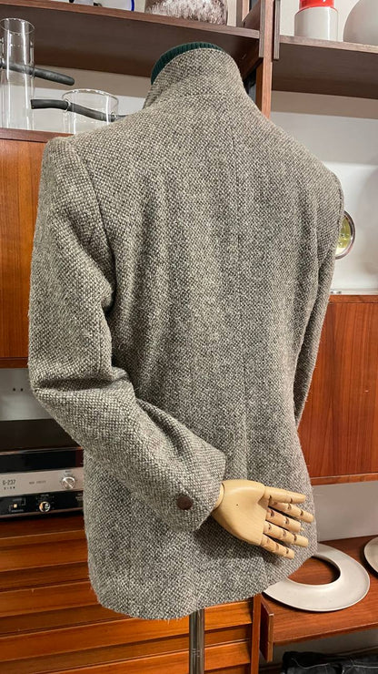 Blazer anni 80 strutturato doppiopetto in lana con dettagli in pelle - tg. 44