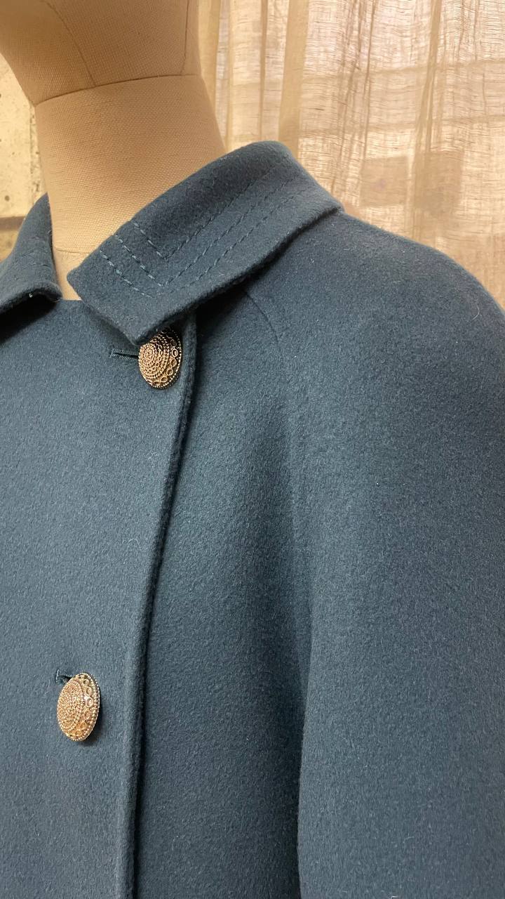 Cappotto anni 80 in pura lana vergine col.ottanio - tg.42/44