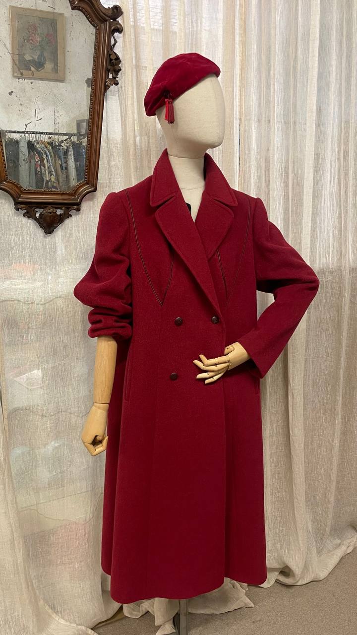 Cappotto doppiopetto anni 80 in lana borgogna - tg.44/46