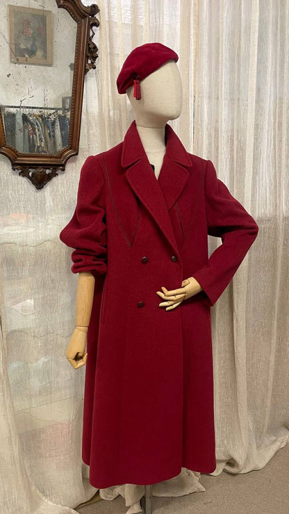 Cappotto doppiopetto anni 80 in lana borgogna - tg.44/46