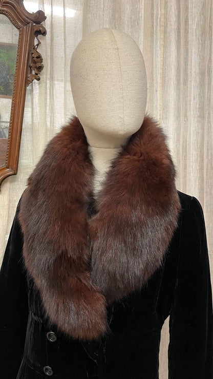 Cappotto fine anni 50 in velluto nero mod.zarina con bordi in pelliccia - tg.xs/s