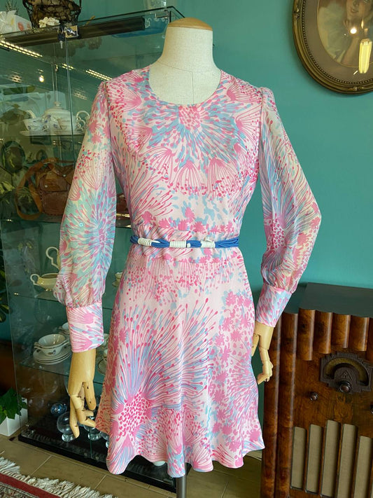 Abito sartoriale in seta pura anni '60 floreale - tg.40