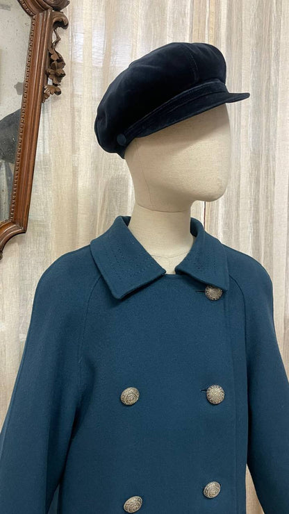 Cappotto anni 80 in pura lana vergine col.ottanio - tg.42/44