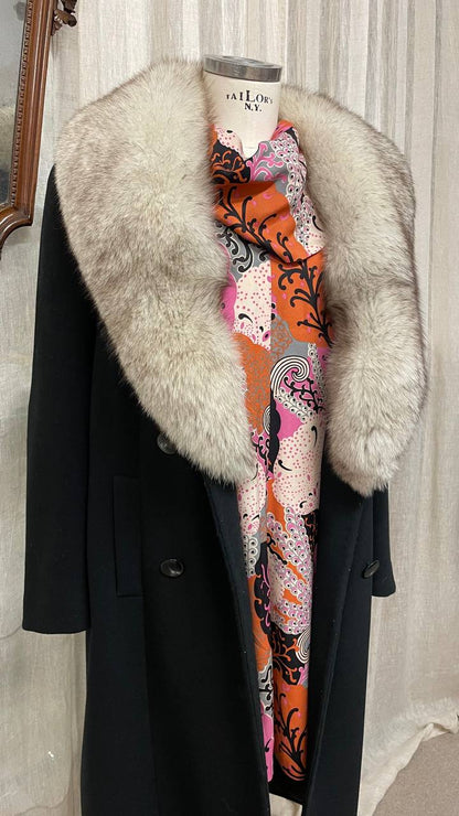 Cappotto vintage sartoriale doppiopetto in crepe con collo in volpe - tg.44/46